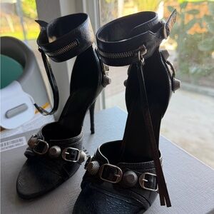 Balenciaga Black Leather Studded Ankle-Strap Stiletto Sandals